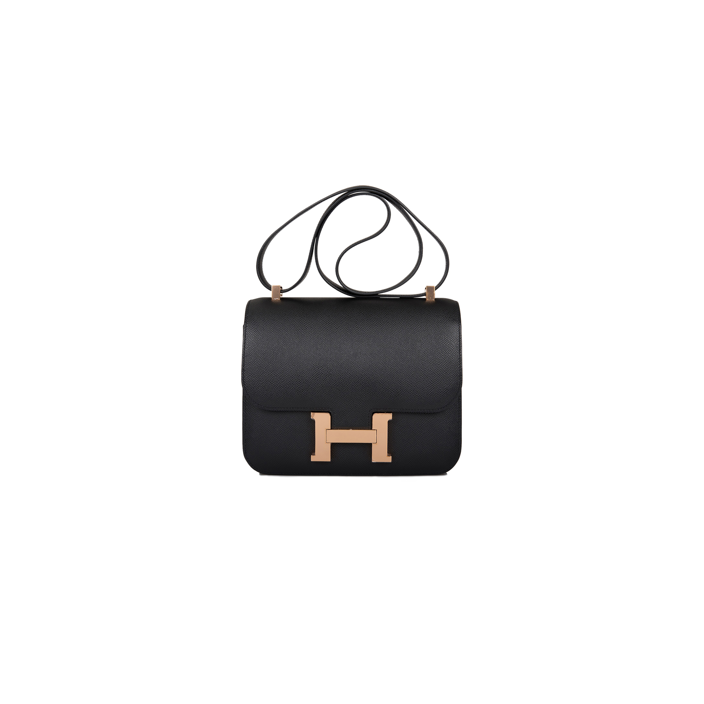 HERMES BLACK CONSTANCE 24 IN EPSOM LEATHER WITH ROSE GOLD HARDWARE (24*18*8cm)